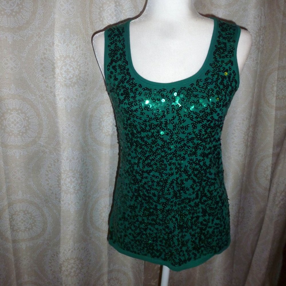 Sexy LOFT Sequined Green Sleeveless Tank Sz X-Small